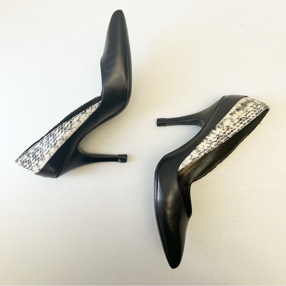 Calvin Klein Black and Snake Print Leather High Heels Pointed Toe Pumps Size 7 - Picture 11 of 15